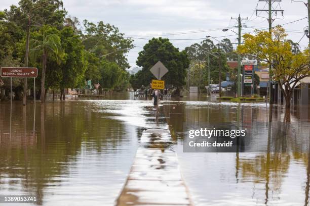 flooded streets in lismore, nsw, australia - lismore stockfoto's en -beelden