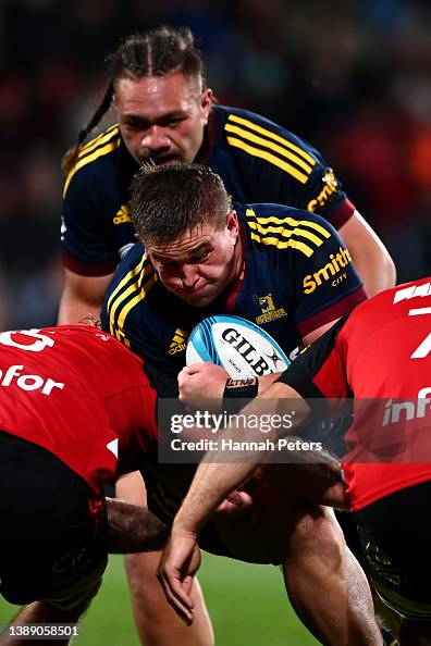 Groot Rugby Ethan de Groot of the Highlanders charges forward during the round ...