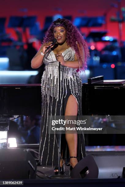 Yola performs onstage during MusiCares Person of the Year honoring Joni Mitchell at MGM Grand Marquee Ballroom on April 01, 2022 in Las Vegas, Nevada.