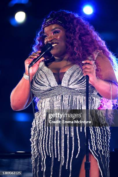 Yola performs onstage during MusiCares Person of the Year honoring Joni Mitchell at MGM Grand Marquee Ballroom on April 01, 2022 in Las Vegas, Nevada.