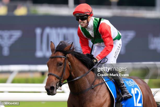 Brenton Avdulla on Fireburn wins race 6 the Inglis Sires during The Star Championships Day 1 at Royal Randwick Racecourse on April 02, 2022 in...