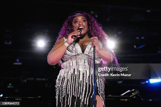 Yola performs onstage during MusiCares Person of the Year honoring Joni Mitchell at MGM Grand Marquee Ballroom on April 01, 2022 in Las Vegas, Nevada.