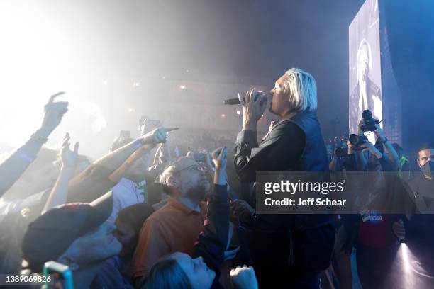 Win Butler of Arcade Fire performs on stage during the 2022 NCAA March Madness Music Festival at Woldenberg Park on April 01, 2022 in New Orleans,...