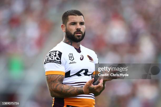 Adam Reynolds of the Broncos looks on during the round four NRL match between the New Zealand Warriors and the Brisbane Broncos at Moreton Daily...