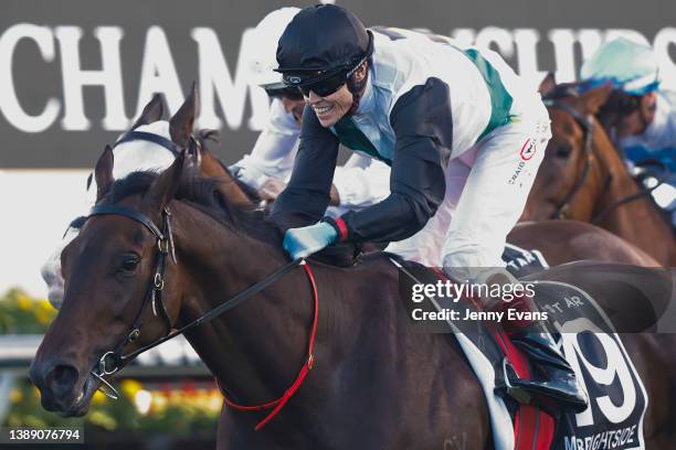 Craig Williams on Mr Brightside wins race 9 the The Star Doncaster Mile during The Star Championships Day 1 at Royal Randwick Racecourse on April 02,...