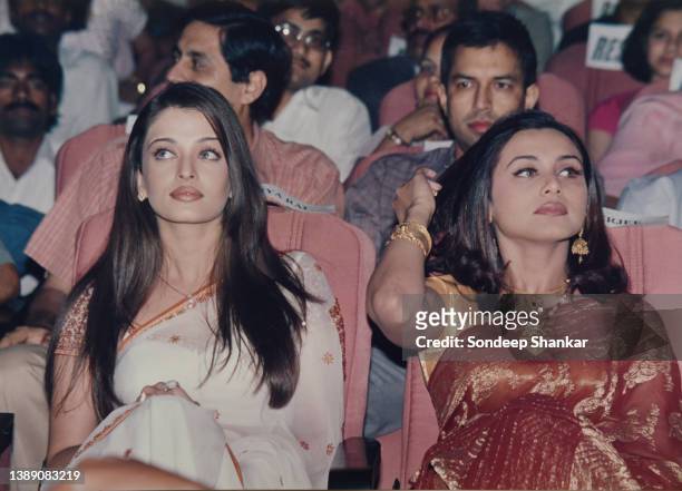 Bollywood actors Rani Mukherjee and Aishwarya Rai in New Delhi.