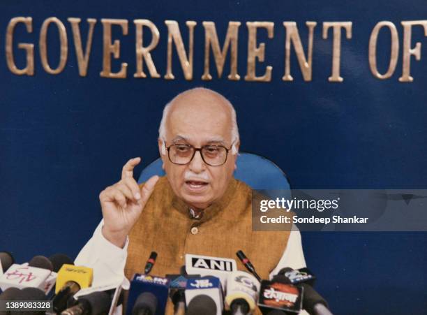 Deputy Prime Minister L K Advani addressing a press conference in New Delhi on February 03, 2004.