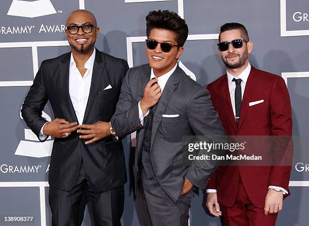 Singer Bruno Mars and The Smeezingtons arrive at the 54th Annual GRAMMY Awards held at the Staples Center on February 12, 2012 in Los Angeles,...