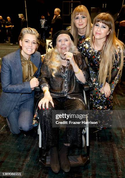Brandi Carlile, honoree Joni Mitchell, Holly Laessig, and Jess Wolfe attend MusiCares Person of the Year honoring Joni Mitchell at MGM Grand Marquee...