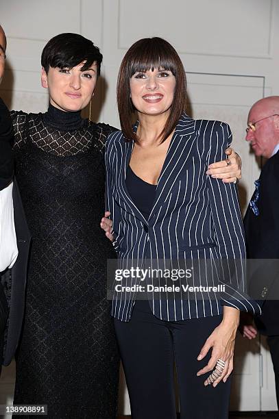 Arisa and singer Silvia Mezzanotte attend the 'Dietro Le Quinte Award' Gala Dinner on February 13, 2012 in San Remo, Italy.