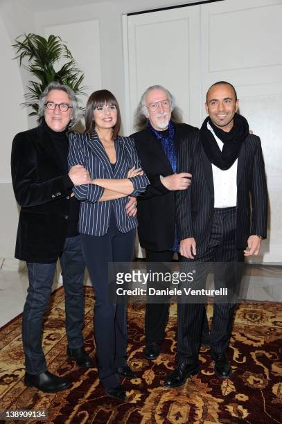 Giancarlo Golzi, Sivia Mezzanotte, Piero Cassano and Fabio Pervesi of Matia Bazar attend the 'Dietro Le Quinte Award' Gala Dinner on February 13,...