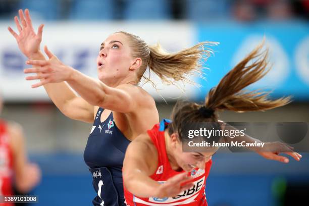 Kate Moloney of the Vixens during the round two Super Netball match between Sydney Swifts and Melbourne Vixens at Ken Rosewall Arena on April 02,...