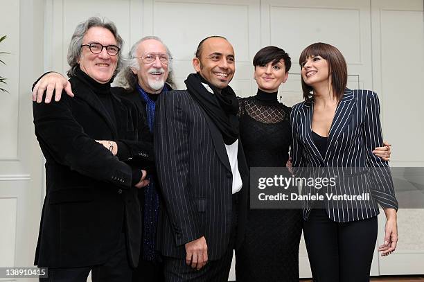 Giancarlo Golzi, Piero Cassano, Fabio Pervesi, Arisa and Silvia Mezzanotte of Matia Bazar attend the 'Dietro Le Quinte Award' Gala Dinner on February...