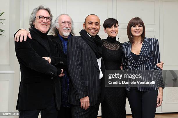 Giancarlo Golzi, Piero Cassano, Fabio Pervesi, Arisa and Silvia Mezzanotte of Matia Bazar attend the 'Dietro Le Quinte Award' Gala Dinner on February...