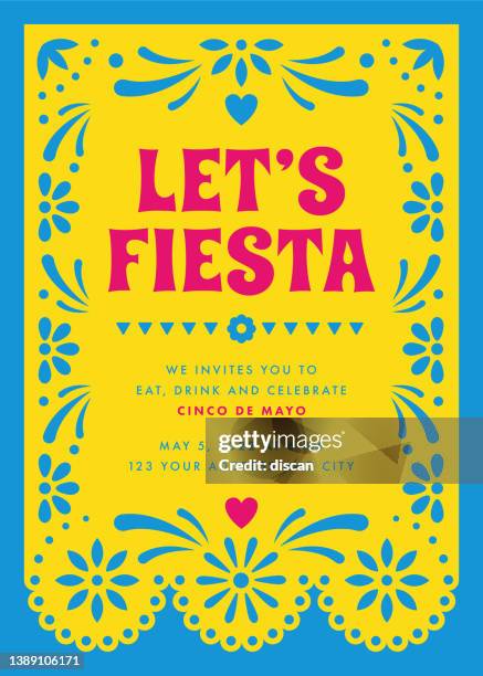 stockillustraties, clipart, cartoons en iconen met cinco de mayo party. party invitation with floral and decorative elements. - mexican flower pattern