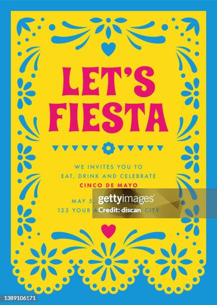 stockillustraties, clipart, cartoons en iconen met cinco de mayo party. party invitation with floral and decorative elements. - cinco de mayo background