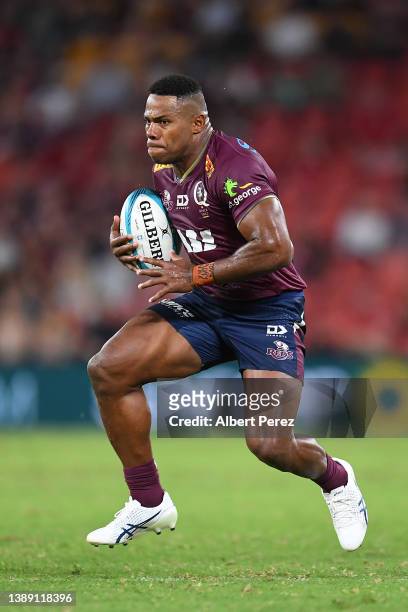 Filipo Daugunu of the Reds in action during the round seven Super Rugby Pacific match between the Queensland Reds and the ACT Brumbies at Suncorp...