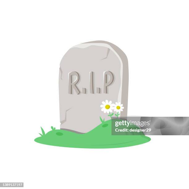 ilustraciones, imágenes clip art, dibujos animados e iconos de stock de lápida icono diseño plano. - muerto