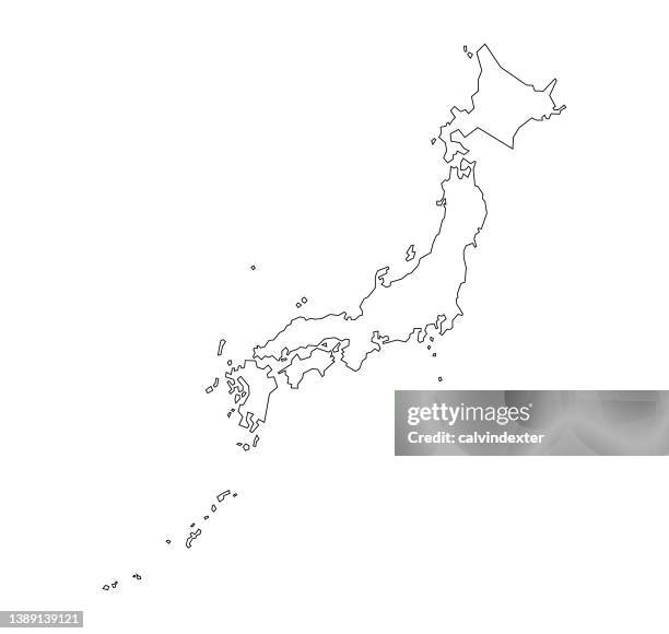 karte von japan bearbeitbare striche - okinawa prefecture stock-grafiken, -clipart, -cartoons und -symbole