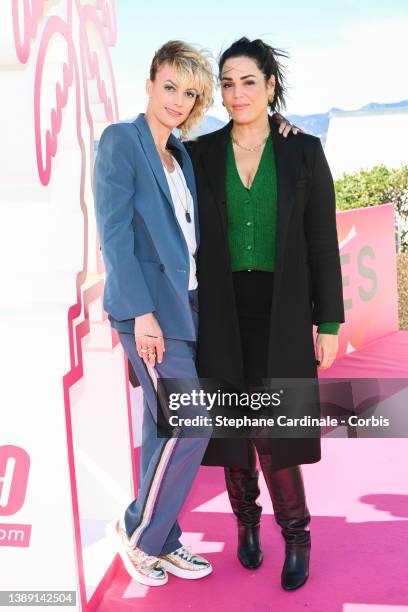 Sara Mortensen and Lola Dewaere attend the "Astrid Et Raphaelle" photocall during the 5th Canneseries Festival on April 02, 2022 in Cannes, France.