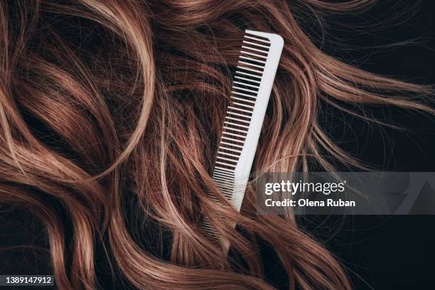 haircomb hairbrushing brown hair. - hair curls photos et images de collection