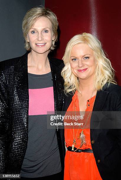 Actresses Jane Lynch and Amy Poehler arrive at Live Talks Los Angeles Presents: An Evening With Amy Poehler And Jane Lynch at Aero Theatre on...