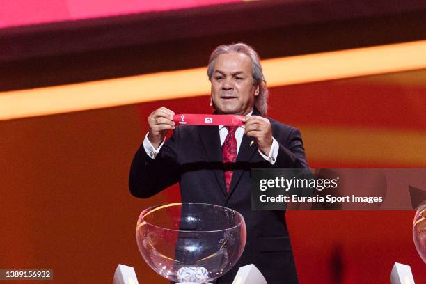 Algerian former footballer, Rabah Madjer during the FIFA World Cup Qatar 2022 Final Draw at Doha Exhibition Center on April 1, 2022 in Doha, Qatar.