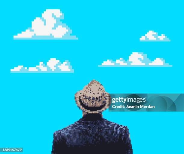 non-fungible token pixel art man looking at clouds - funny avatar photos et images de collection