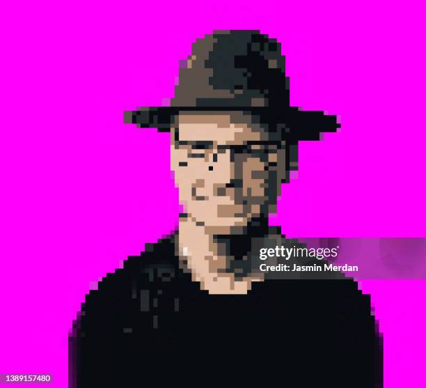 non-fungible token pixel portrait - pixelated face stock-fotos und bilder