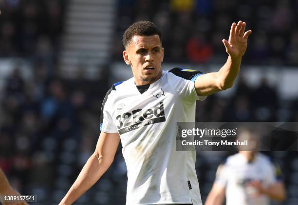 Ravel Morrison of Derby County during the Sky Bet Championship match between Derby County and Preston North End at Pride Park Stadium on April 02,...