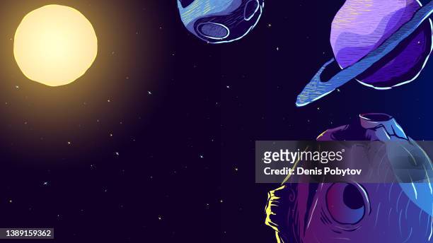hand drawn space banner illustration - planets, comets and stars. - saturn stock illustrations