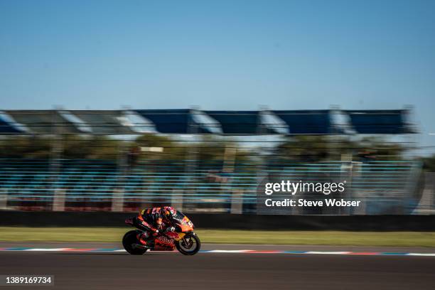 Moto3 rider Deniz Öncü of Turkey and Red Bull KTM Tech 3 rides during the MotoGP of Argentina at the Autódromo Termas de Río Hondo on April 02, 2022...