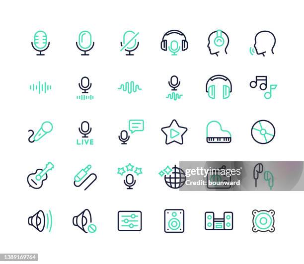 ilustrações de stock, clip art, desenhos animados e ícones de audio line icons editable stroke - música acústica