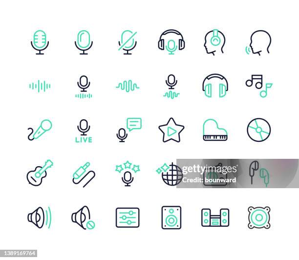 audio line icons editable stroke - audio equipment stock illustrations