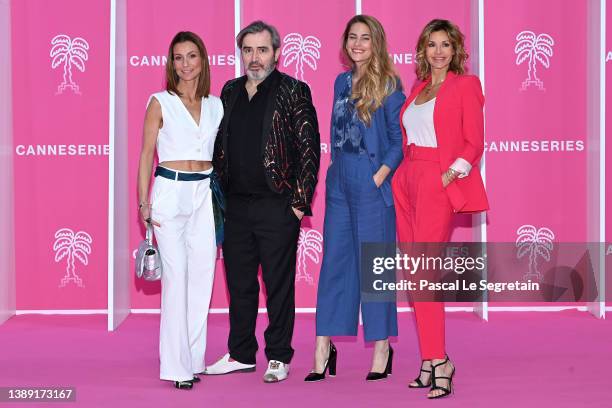 Jennifer Lauret, Arnaud Henriet, Solène Hébert and Ingrid Chauvin attend the pink carpet during the 5th Canneseries Festival - Day Two on April 02,...