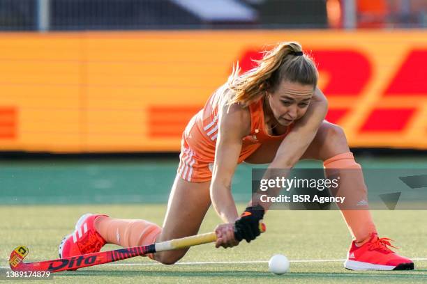 Renee van Laarhoven of The Netherlands during the Women's FIH Pro League Hockey match between Netherlands and USA at Wagener Stadion on April 2, 2022...