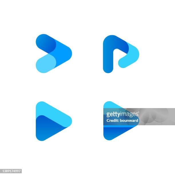 stockillustraties, clipart, cartoons en iconen met blue play media button logo - technology logo