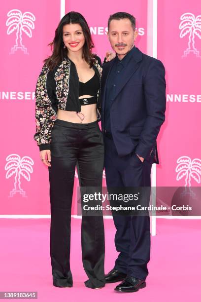 Carlotta Antonelli and Michele Alhaique attend the pink carpet during the 5th Canneseries Festival - Day Two on April 02, 2022 in Cannes, France.