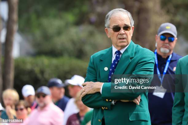 Former Chairman of Augusta National Golf Club and the Masters Tournament Billy Payne looks on after the final round of the Augusta National Women's...