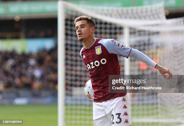 Philippe Coutinho of Aston Villa in action during the Premier League match between Wolverhampton Wanderers and Aston Villa at Molineux on April 02,...