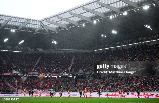 General view of the match in action during snowfall during the Bundesliga match between Sport-Club Freiburg and FC Bayern München at Europa-Park...