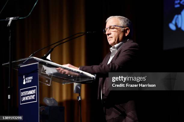 Irving Azoff speaks onstage during the 24th Annual Entertainment Law Initiative during 64th Annual GRAMMY Awards at the Aria Resort & Casino on April...