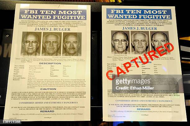 Wanted posters for James Bulger are displayed at The Mob Museum February 13, 2012 in Las Vegas, Nevada. The museum, also known as the National Museum...