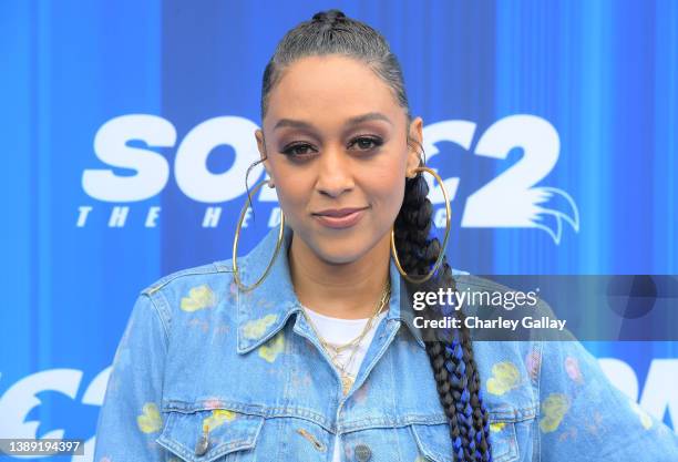 Tia Mowry attends the 'Sonic the Hedgehog 2' Family Day at Paramount Pictures Studios Lot on April 02, 2022 in Los Angeles, California.