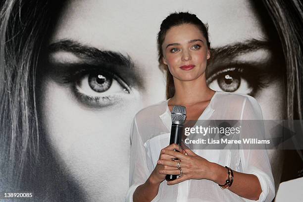 Australian model, Miranda Kerr greets fans during a KORA Organics skincare products promotion on Valentines day at David Jones on February 14, 2012...