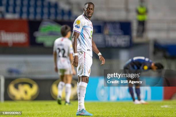 Aly Cissokho of Lamphun Warrior F.C. During the Thai League 2 M-150 Championship match between Rayong F.C. And Lamphun Warrior F.C. At Rayong...