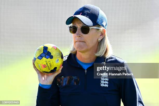 England coach Lisa Keightley is seen ahead of the 2022 ICC Women's Cricket World Cup Final match between Australia and England at Hagley Oval on...