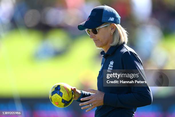 England coach Lisa Keightley is seen ahead of the 2022 ICC Women's Cricket World Cup Final match between Australia and England at Hagley Oval on...