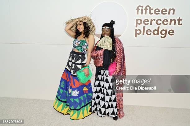 Rosario Dawson and Abrima Erwiah attend The Fifteen Percent Pledge Benefit Gala at New York Public Library on April 02, 2022 in New York City.