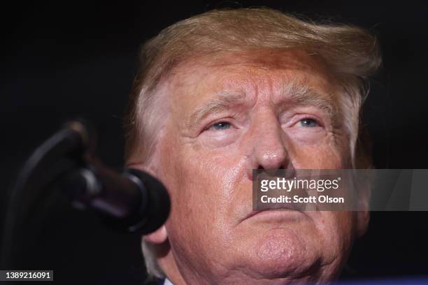 Former President Donald Trump speaks at a rally on April 02, 2022 near Washington, Michigan. Trump is in Michigan to promote his America First agenda...
